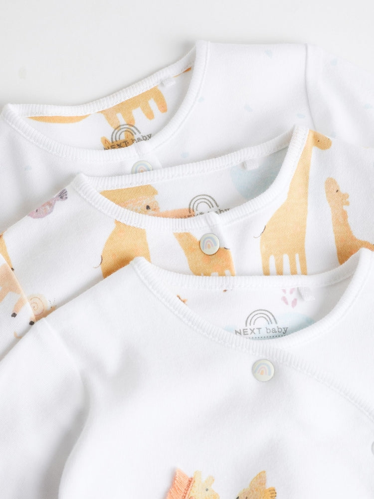 White Applique Animals Sleepsuit 3 Pack