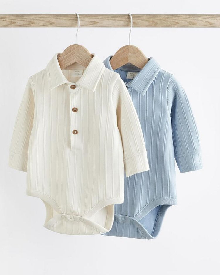 Blue/White Polo Full Sleeves Bodysuit 2 Pack