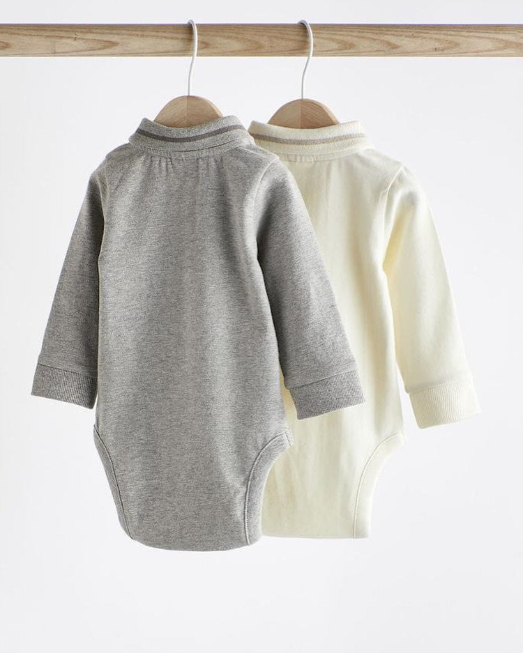 Grey/ Cream Polo Full Sleeves Bodysuit 2 Pack