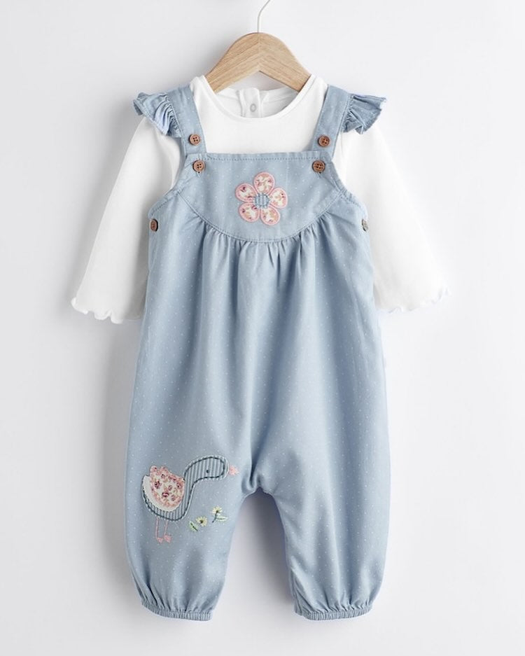 Blue Appliqué Dungarees & Bodysuit Set