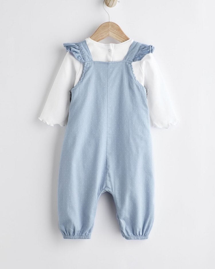 Blue Appliqué Dungarees & Bodysuit Set