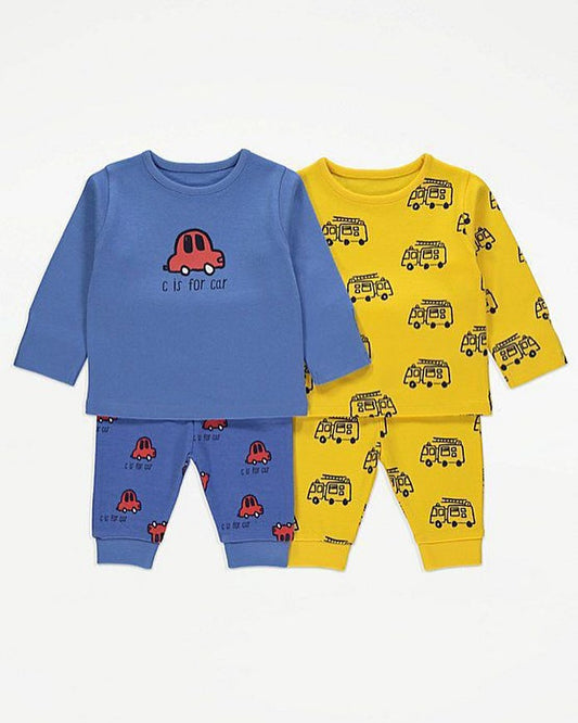 Gorge Yellow/ Blue Cars Pyjamas 2 Pack