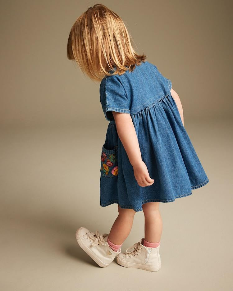 Blue Denim Embroidered Dress