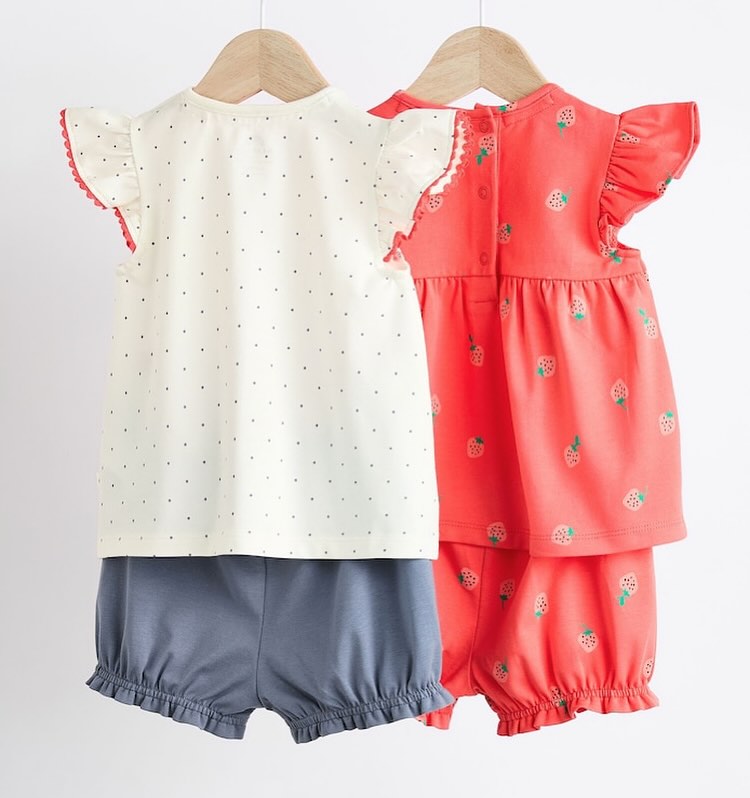 Strawberry Frilled Top & Shorts 4 Pc Set