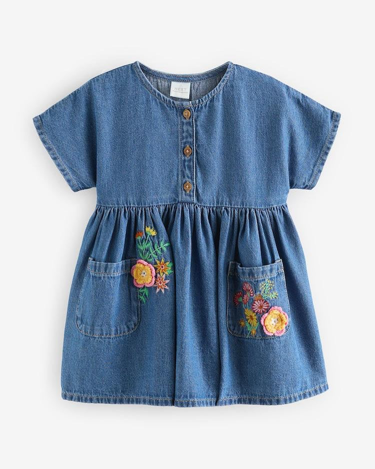 Blue Denim Embroidered Dress