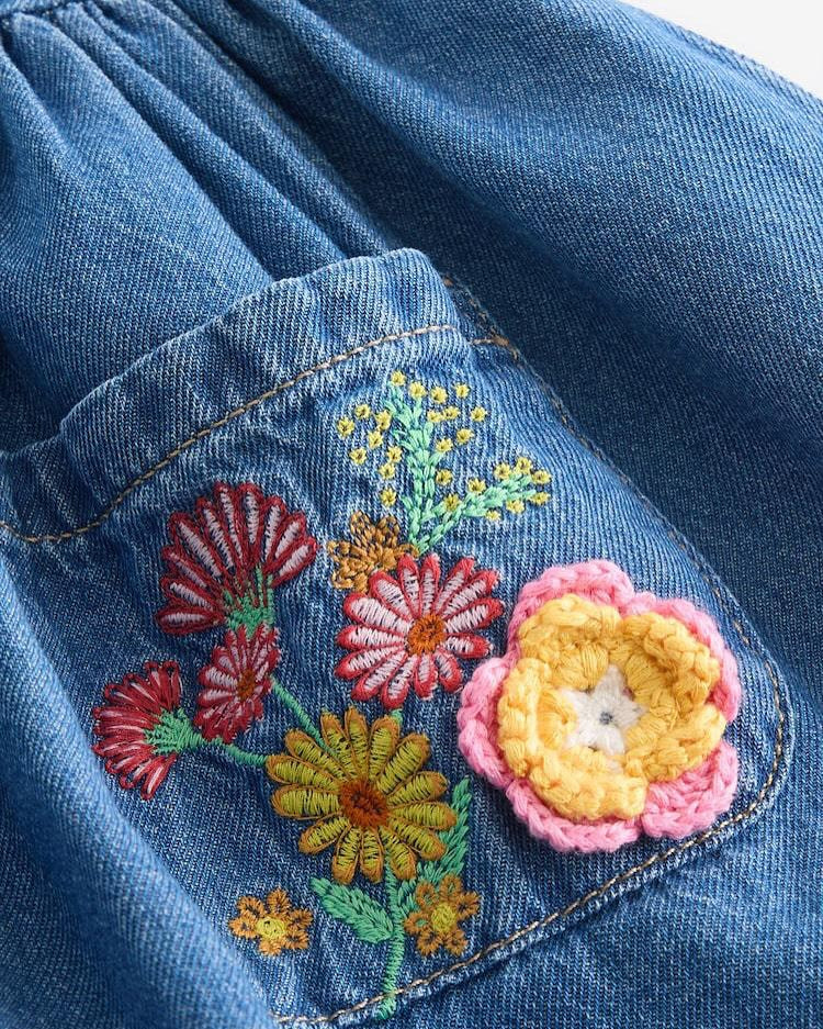 Blue Denim Embroidered Dress