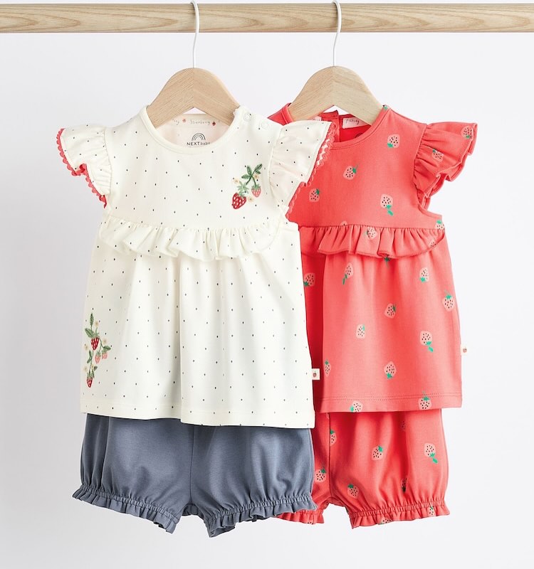 Strawberry Frilled Top & Shorts 4 Pc Set