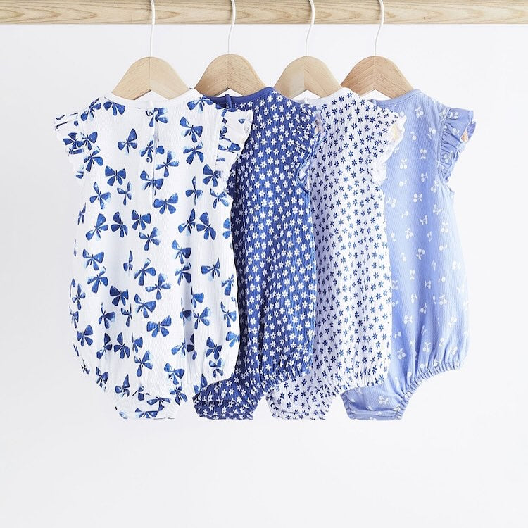 Blue Bloomer Rompers 4 Pack Set