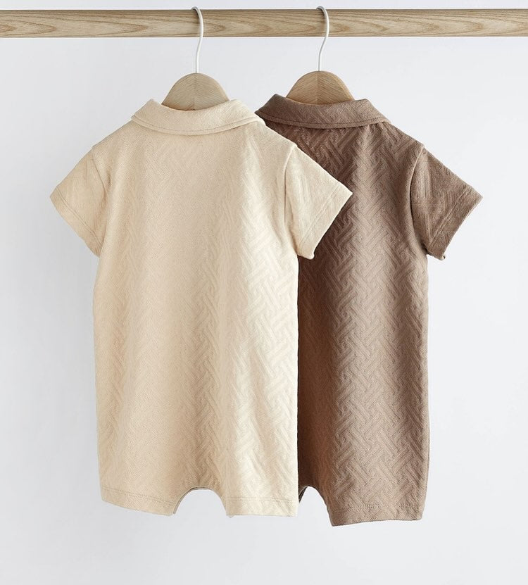 Neutral Textured Collared Romper 2 Pack Set