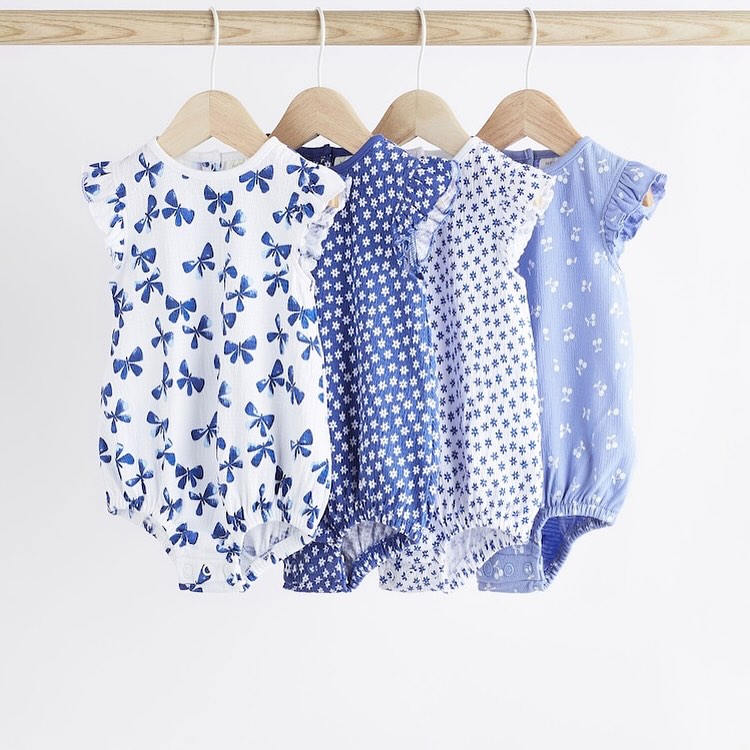 Blue Bloomer Rompers 4 Pack Set