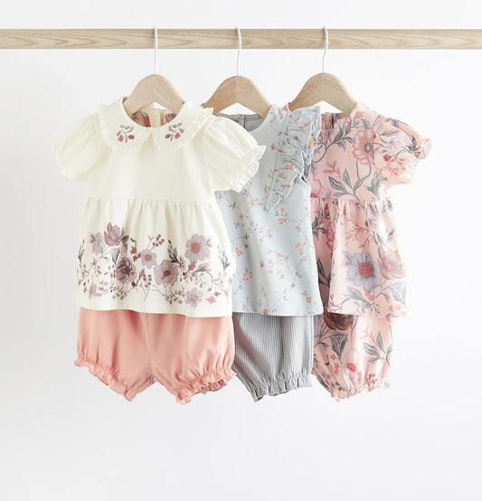 Floral Frilled Shirt & Shorts 3 Pack Set