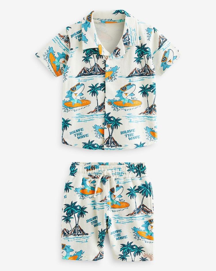 White Beach Shirt & Shorts Set