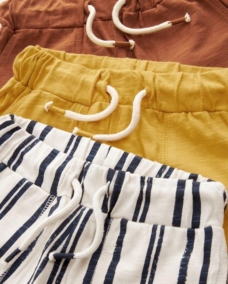 Ochre/Stripe Light weight Shorts 3 Pack Set