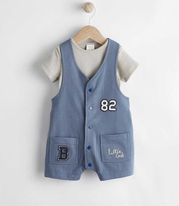 Blue Appliqué Dungarees & Bodysuit Set