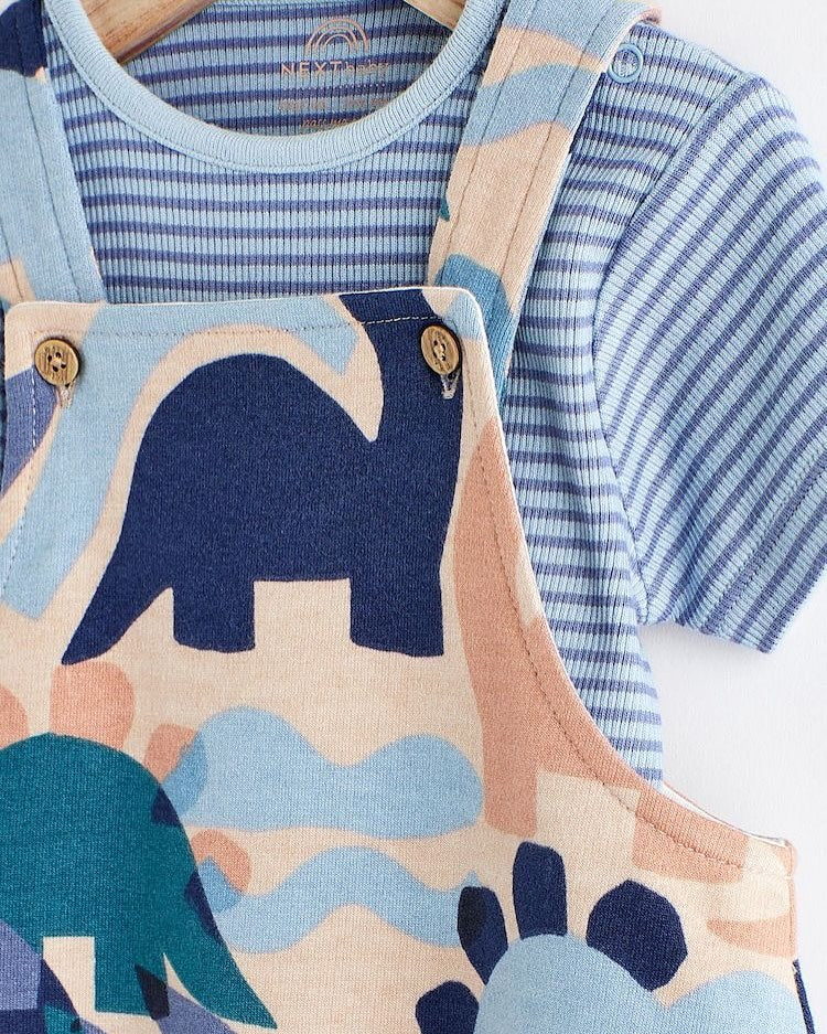 Blue Dino Dungarees & Bodysuit Set