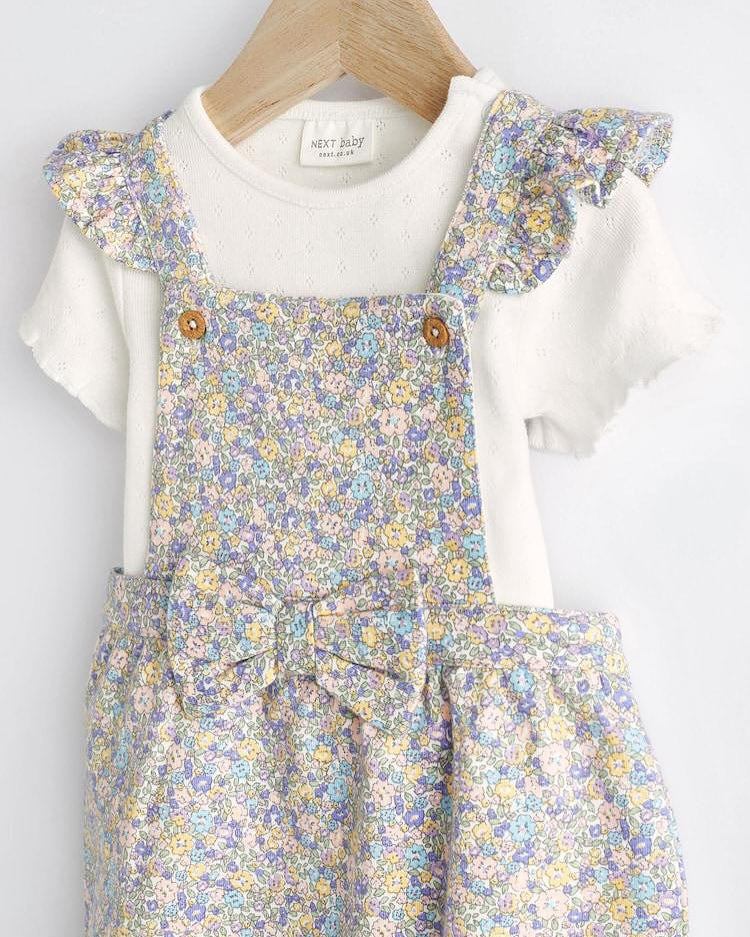 Floral Bow Dungarees & Bodysuit Set