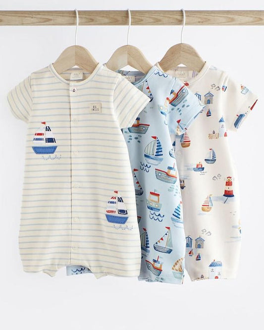 Boat Appliqué Rompers 3 Pack Set