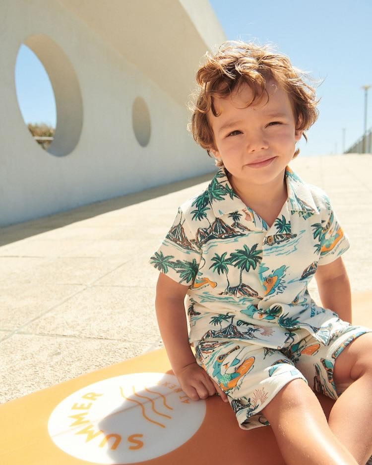 White Beach Shirt & Shorts Set