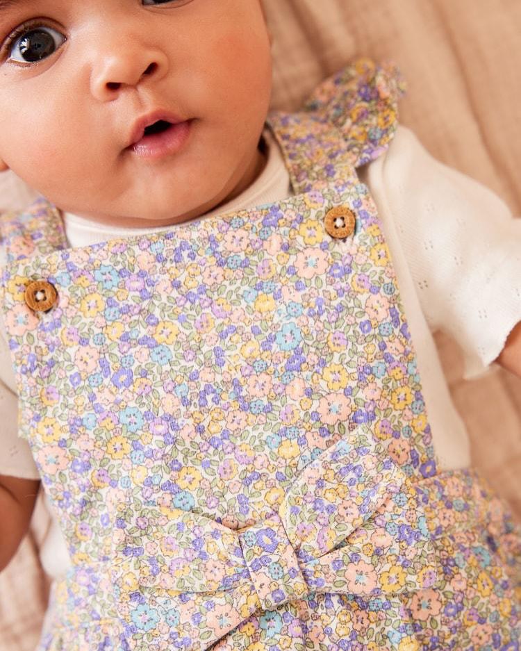 Floral Bow Dungarees & Bodysuit Set