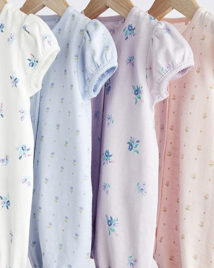 Pink/Blue Floral Rompers 4 Pack Set