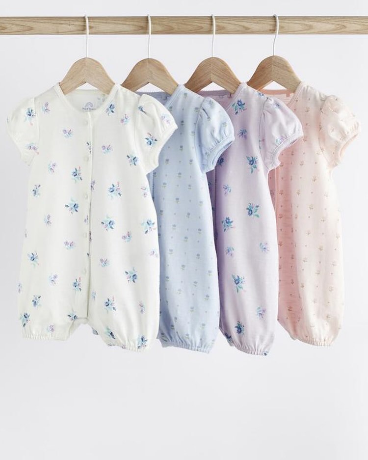 Pink/Blue Floral Rompers 4 Pack Set