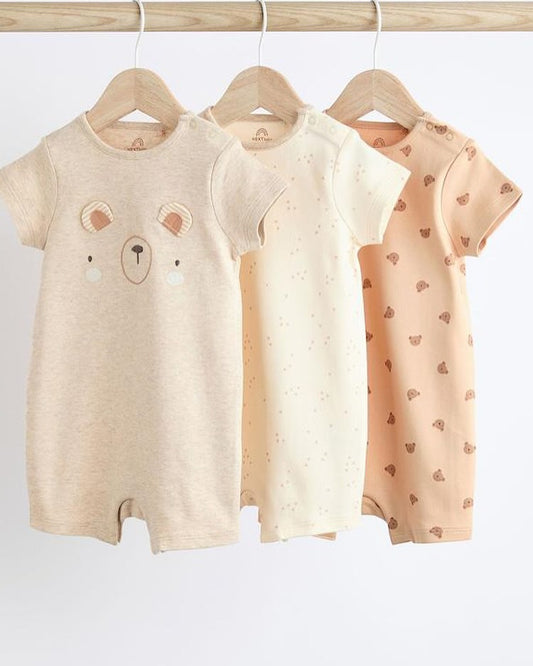 Neutral Bear Rompers 3 Pack Set