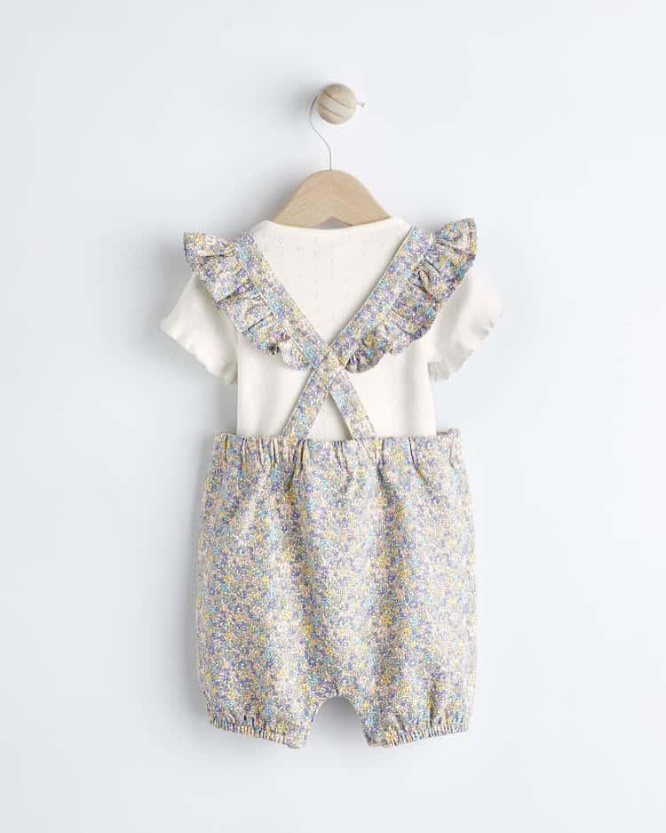 Floral Bow Dungarees & Bodysuit Set