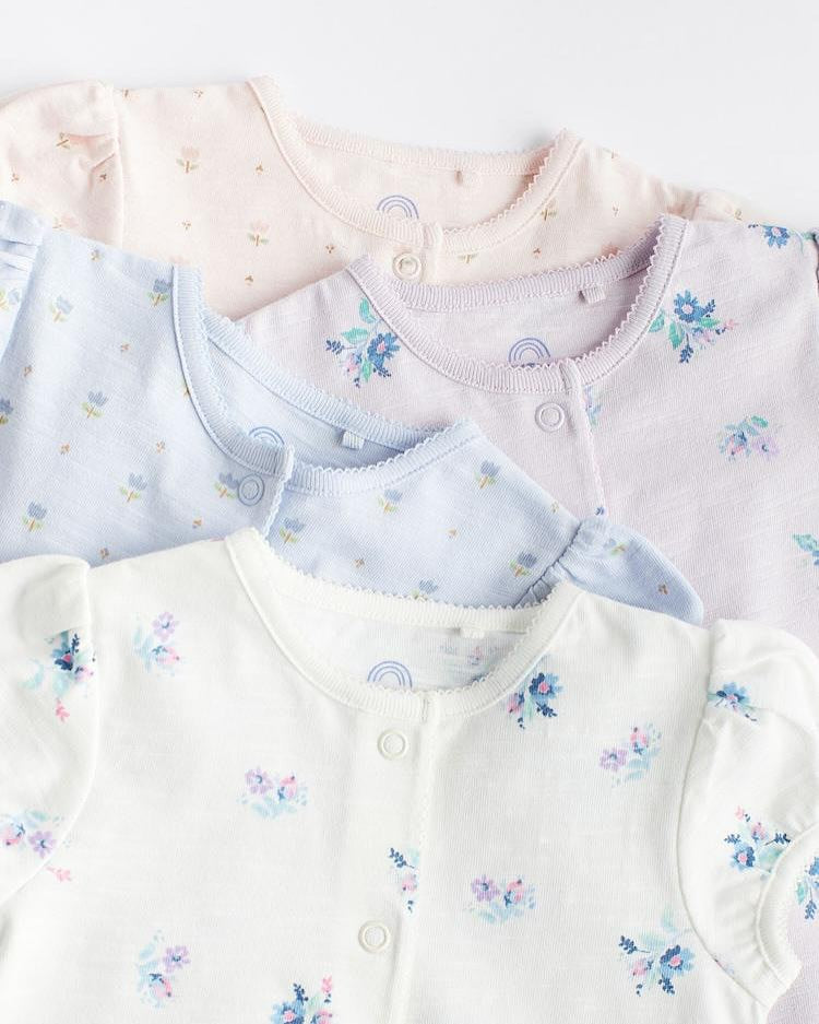 Pink/Blue Floral Rompers 4 Pack Set