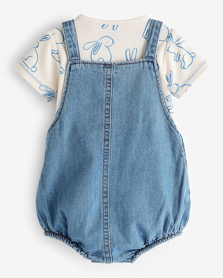 Denim Blue Appliqué Dungarees & Bodysuit Set