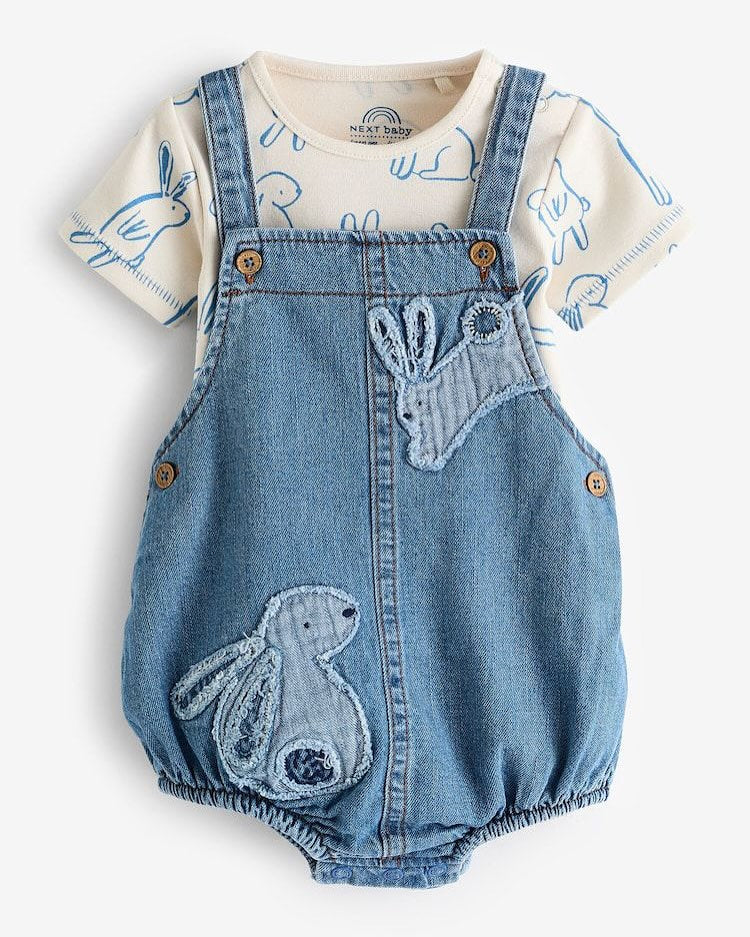 Denim Blue Appliqué Dungarees & Bodysuit Set