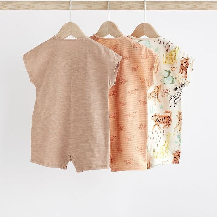 Neutral Safari Appliqué Rompers 3 Pack Set