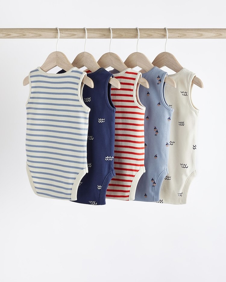 Blue Printed Vest Bodysuit 5 Pack Set