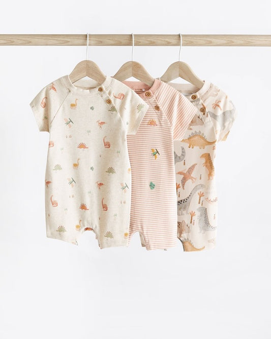 Neutral Dino Rompers 3 Pack