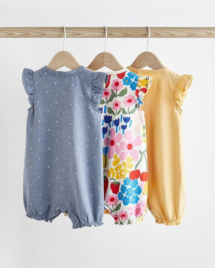 Floral Appliqué Rompers 3 Pack