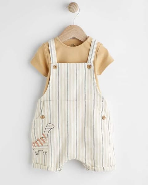 Neutral Dino Dungarees & Bodysuit Set