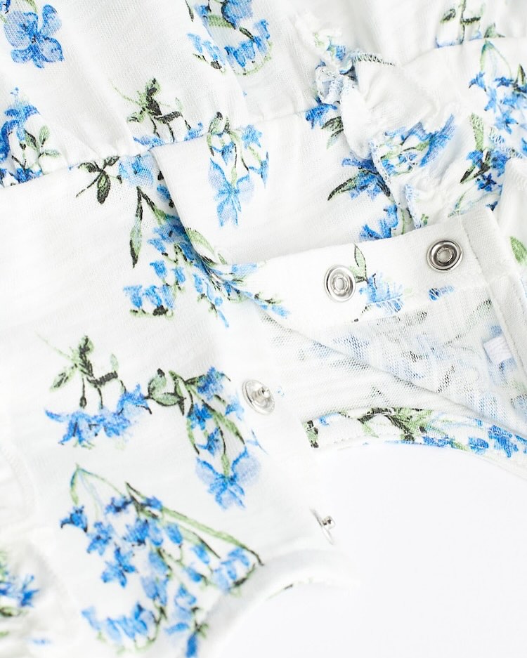 Blue/White Floral Frilled Rompers 3 Pack