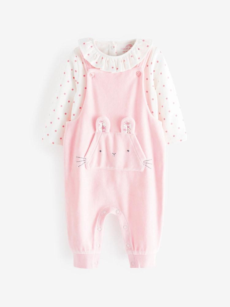 Pink Velour Dungarees & bodysuit Set