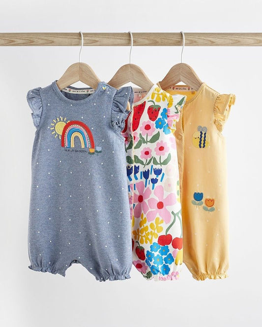 Floral Appliqué Rompers 3 Pack