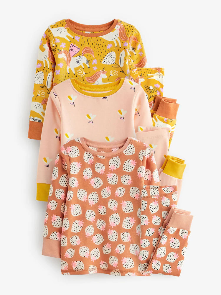 Yellow/pink/peach pyjamas 3 pack