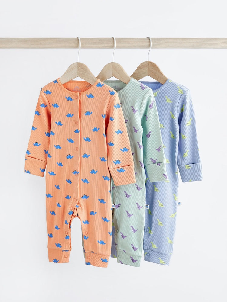 Orange/Blue dino Footless sleepsuit 3 Pack