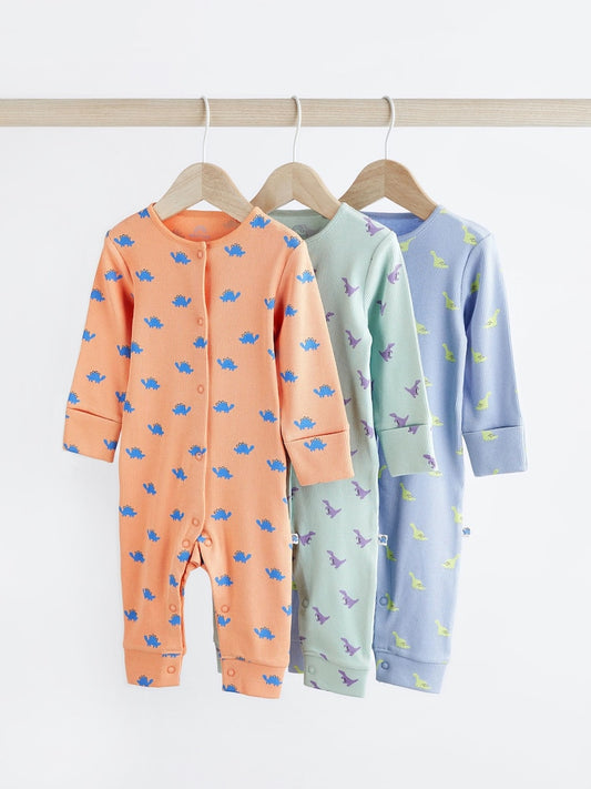 Orange/Blue dino Footless sleepsuit 3 Pack
