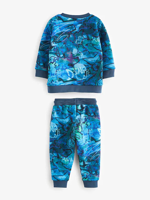 Blue Graffiti All-Over Print Crew Neck Sweatshirt and Joggers Set