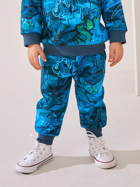 Blue Graffiti All-Over Print Crew Neck Sweatshirt and Joggers Set