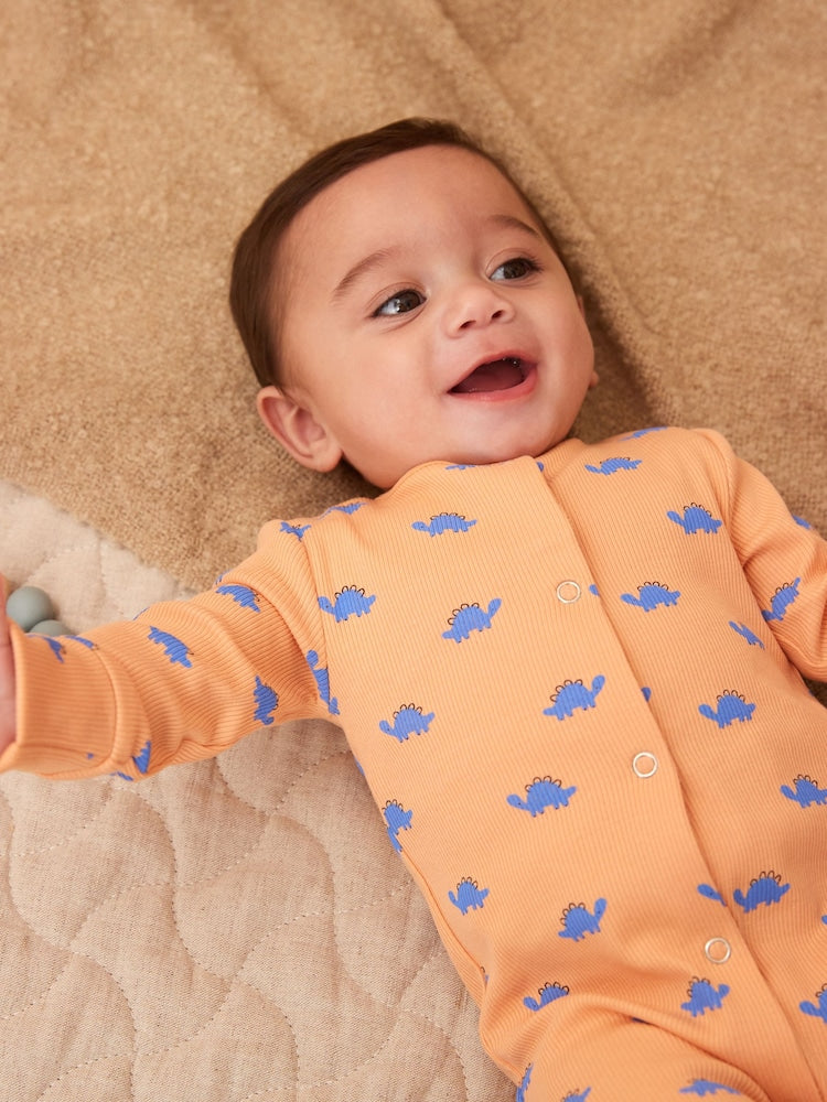 Orange/Blue dino Footless sleepsuit 3 Pack