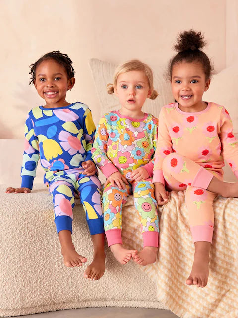 Multi Bright Character Printed Long Sleeve Snuggle Pyjamas 3 Pack