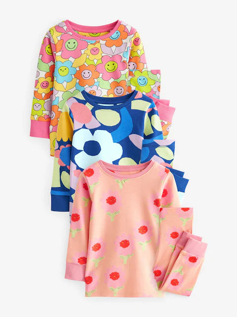 Multi Bright Character Printed Long Sleeve Snuggle Pyjamas 3 Pack