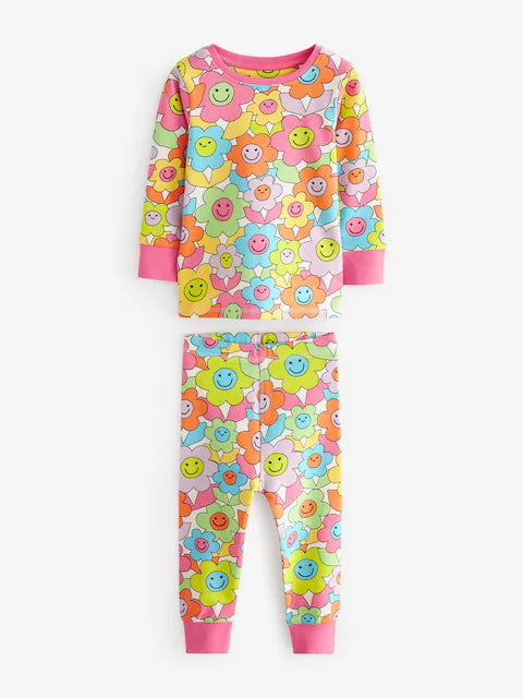 Multi Bright Character Printed Long Sleeve Snuggle Pyjamas 3 Pack