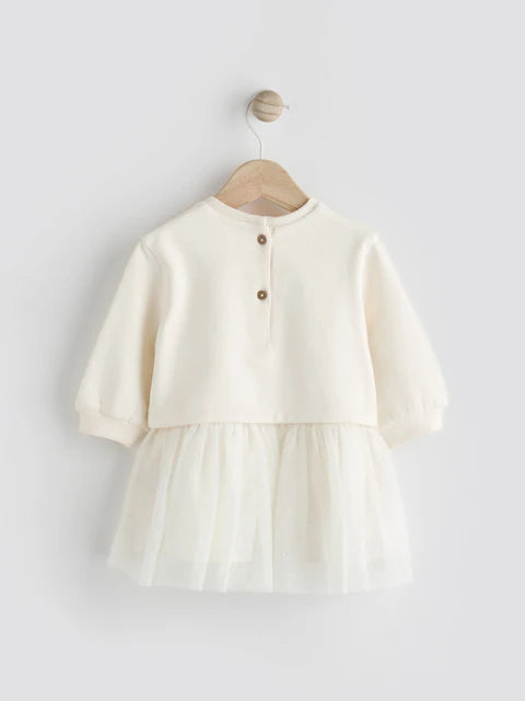 White Twofer Mesh Baby Dress
