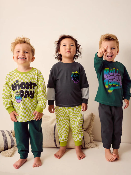 Black/Green/ Citrine Yellow Checkerboard 3 Pack Oversized Pyjamas
