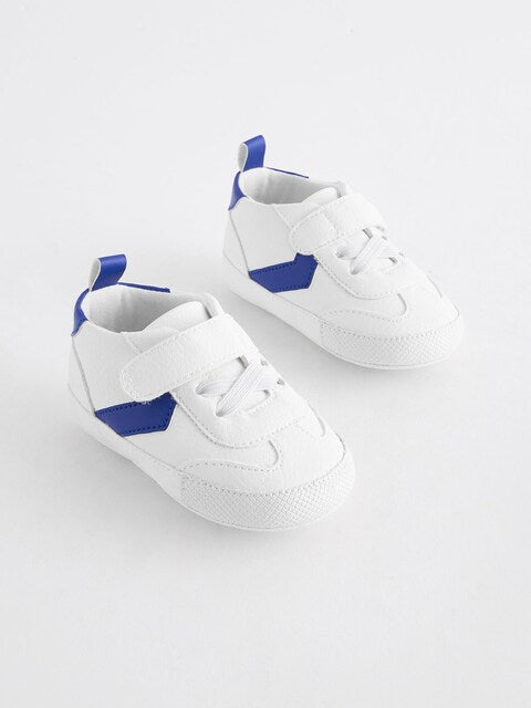 White/Blue Touch Fastening Chevron Baby Trainers